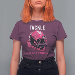 Tackle Breast Cancer T Shirt For Women Pink Ribbon Awareness American Football Helmet TS02 Maroon Print Your Wear