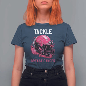 Tackle Breast Cancer T Shirt For Women Pink Ribbon Awareness American Football Helmet TS02 Navy Print Your Wear