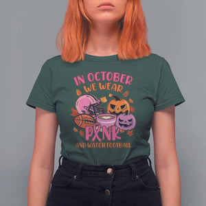 Breast Cancer Awareness T Shirt For Women In October We Wear Pink And Watch Football Season Fall Vibe TS02 Dark Forest Green Print Your Wear