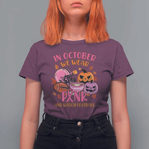 Breast Cancer Awareness T Shirt For Women In October We Wear Pink And Watch Football Season Fall Vibe TS02 Maroon Print Your Wear