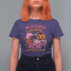 Breast Cancer Awareness T Shirt For Women In October We Wear Pink And Watch Football Season Fall Vibe TS02 Purple Print Your Wear