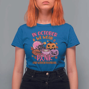 Breast Cancer Awareness T Shirt For Women In October We Wear Pink And Watch Football Season Fall Vibe TS02 Royal Blue Print Your Wear