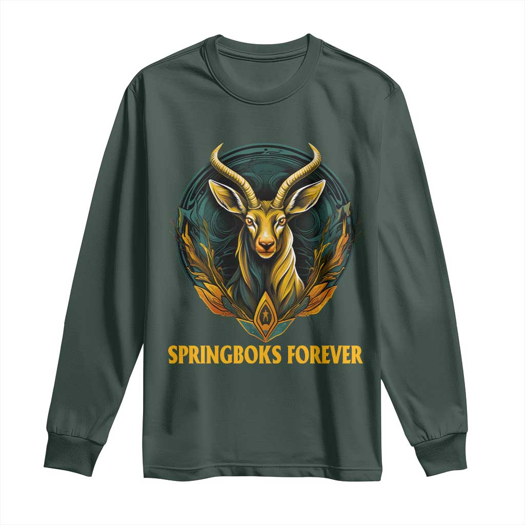 South Africa Rugby Springboks Long Sleeve Shirt Forever Stronger Together Go Bokke TS02 Dark Forest Green Print Your Wear