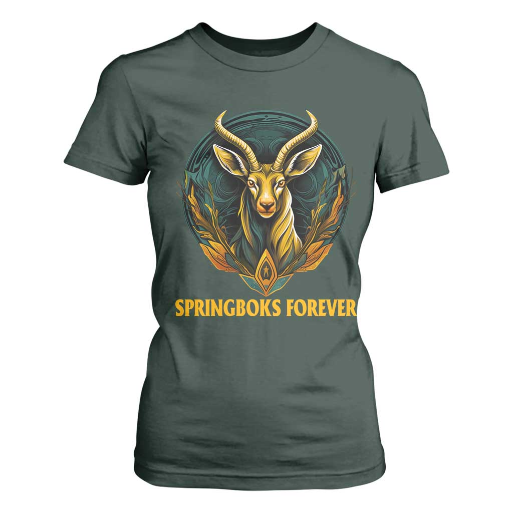 South Africa Rugby Springboks T Shirt For Women Forever Stronger Together Go Bokke TS02 Dark Forest Green Print Your Wear