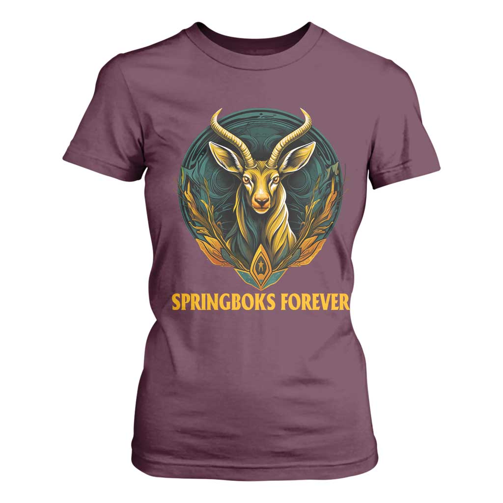 South Africa Rugby Springboks T Shirt For Women Forever Stronger Together Go Bokke TS02 Maroon Print Your Wear
