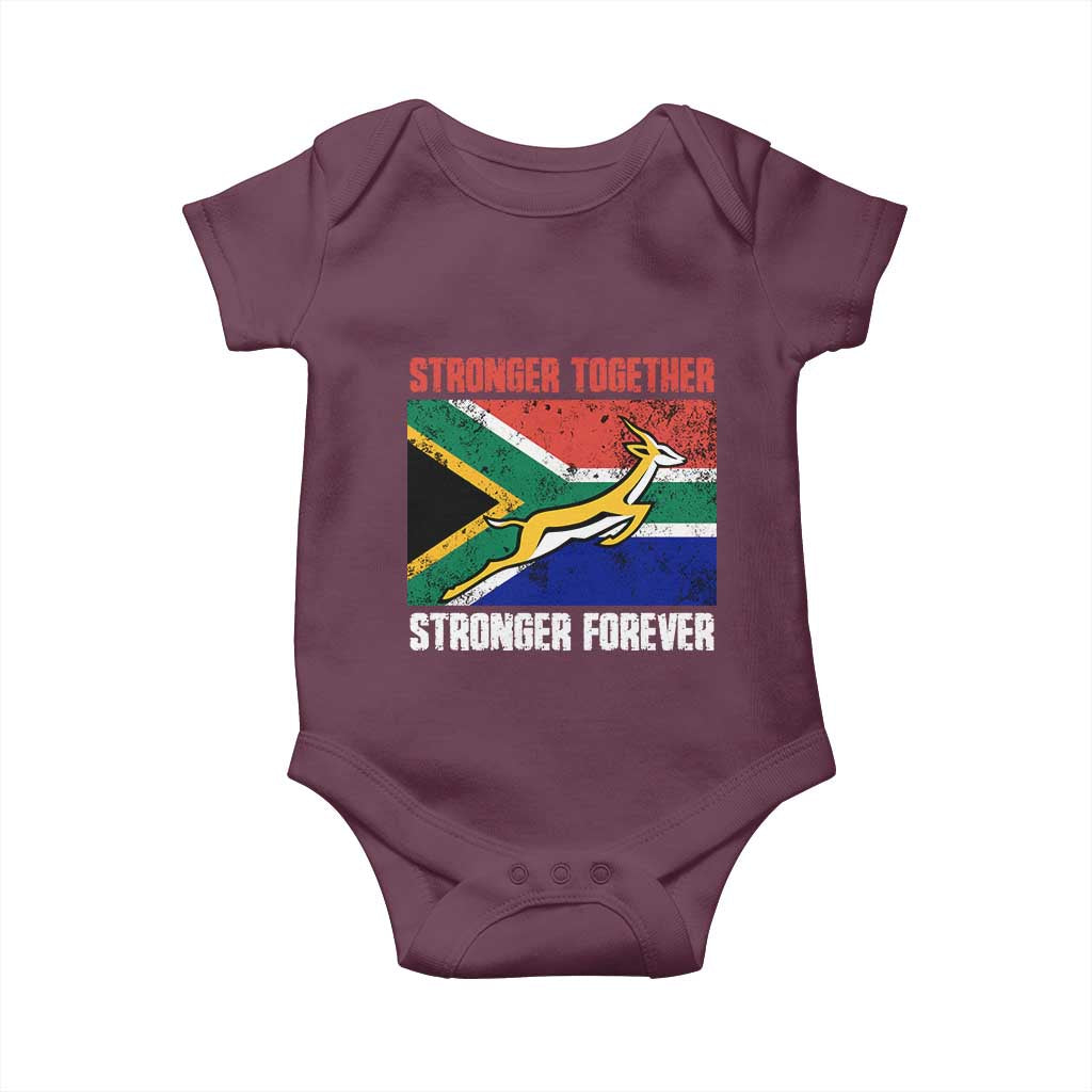 South Africa Rugby Springboks Baby Onesie Stronger Together Stronger Forever Go Bokke TS02 Maroon Print Your Wear