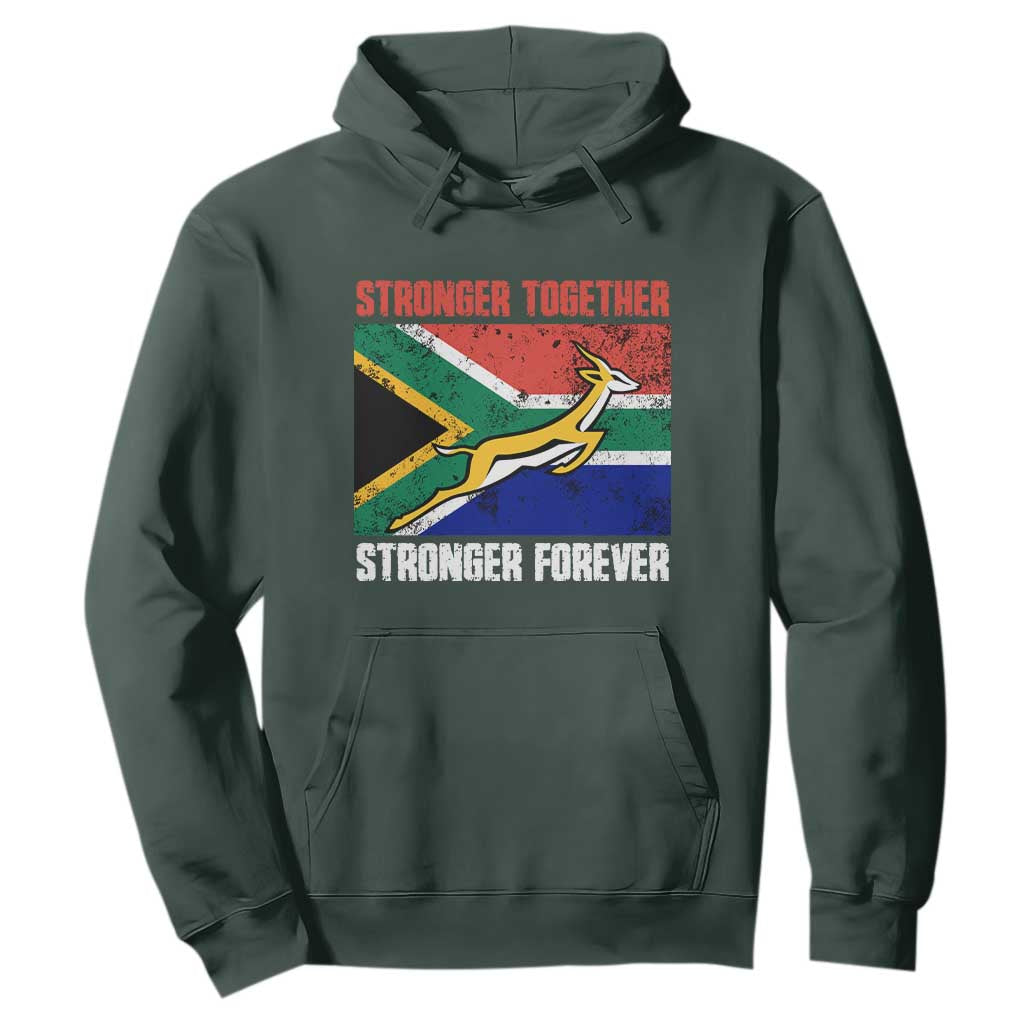 South Africa Rugby Hoodie Stronger Together Stronger Forever Springboks Go Bokke TS02 Dark Forest Green Printyourwear