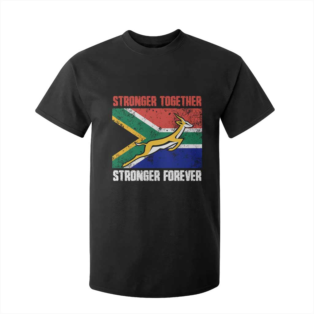 South Africa Rugby Springboks T Shirt For Kid Stronger Together Stronger Forever Go Bokke TS02 Black Print Your Wear