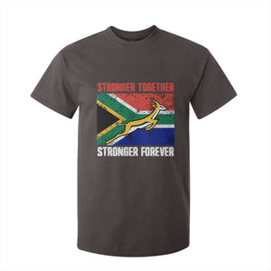 South Africa Rugby Springboks T Shirt For Kid Stronger Together Stronger Forever Go Bokke TS02 Dark Chocolate Print Your Wear