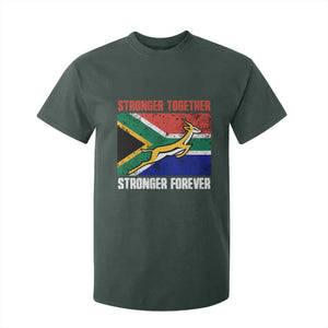 South Africa Rugby Springboks T Shirt For Kid Stronger Together Stronger Forever Go Bokke TS02 Dark Forest Green Print Your Wear