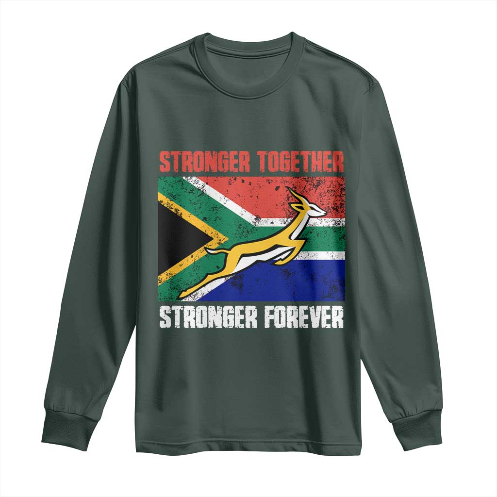South Africa Rugby Springboks Long Sleeve Shirt Stronger Together Stronger Forever Go Bokke TS02 Dark Forest Green Print Your Wear