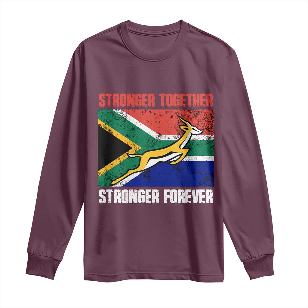 South Africa Rugby Springboks Long Sleeve Shirt Stronger Together Stronger Forever Go Bokke TS02 Maroon Print Your Wear