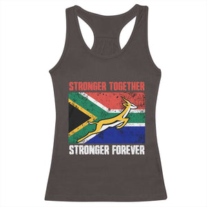 South Africa Rugby Springboks Racerback Tank Top Stronger Together Stronger Forever Go Bokke TS02 Dark Chocolate Print Your Wear