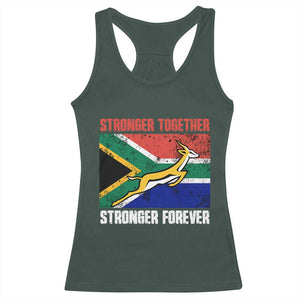 South Africa Rugby Springboks Racerback Tank Top Stronger Together Stronger Forever Go Bokke TS02 Dark Forest Green Print Your Wear
