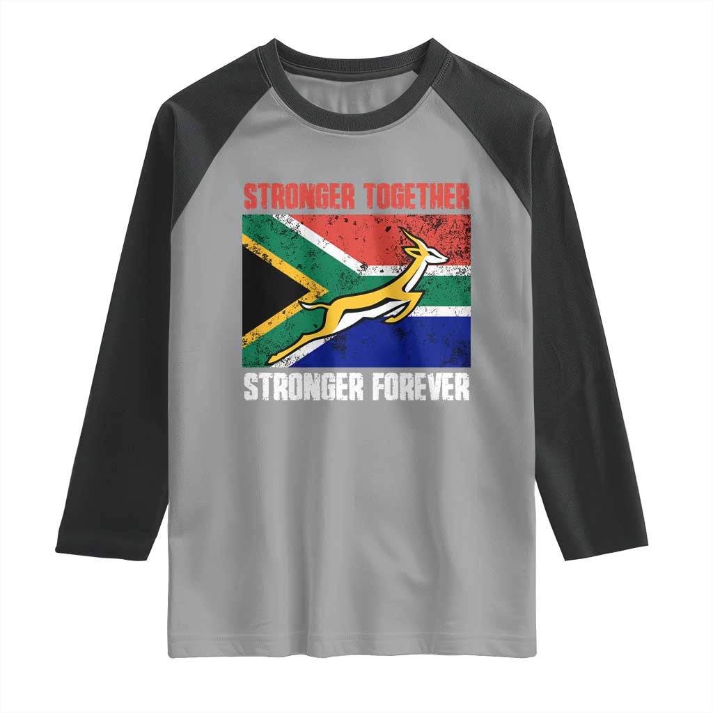 South Africa Rugby Springboks Raglan Shirt Stronger Together Stronger Forever Go Bokke TS02 Sport Gray Black Print Your Wear