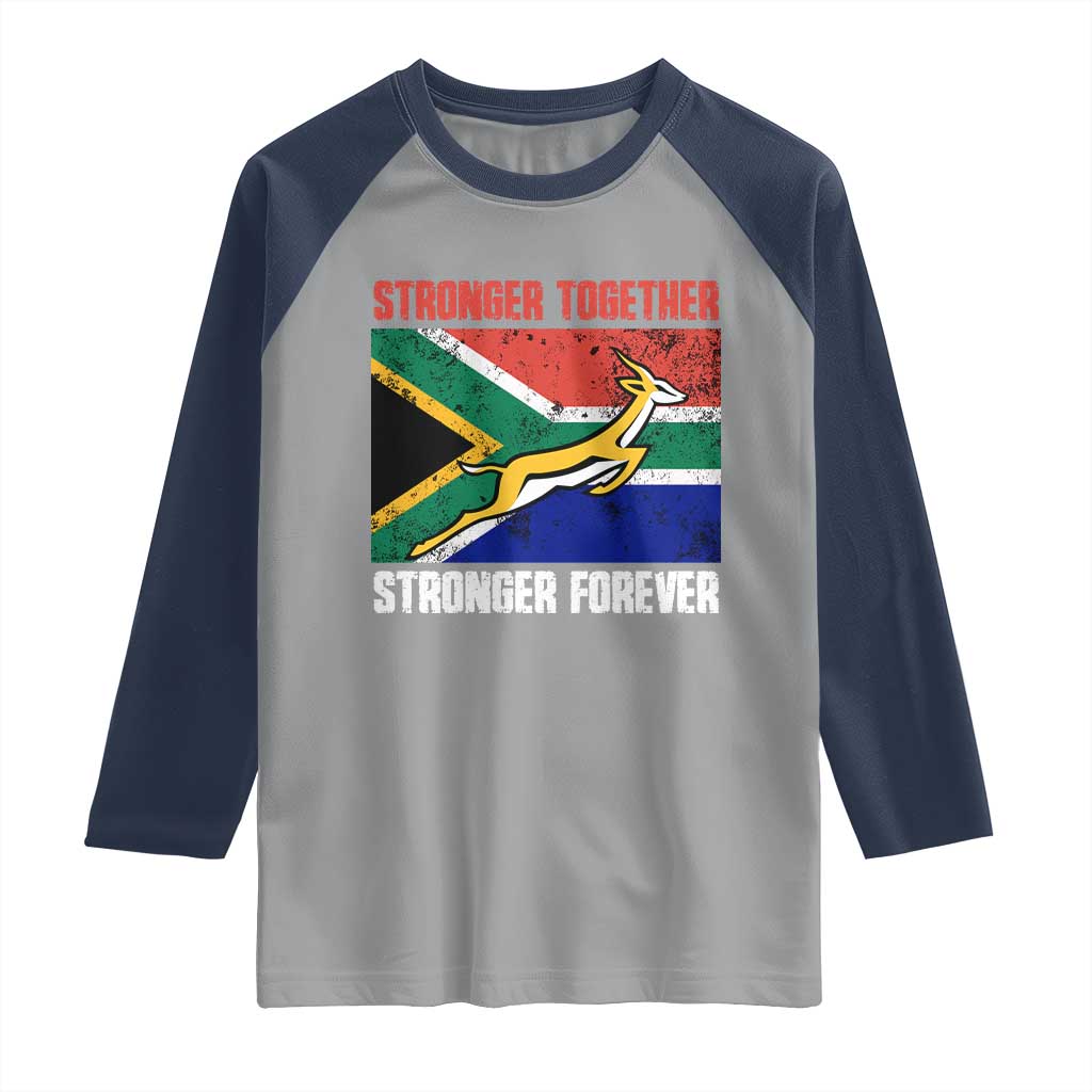 South Africa Rugby Springboks Raglan Shirt Stronger Together Stronger Forever Go Bokke TS02 Sport Gray Navy Print Your Wear