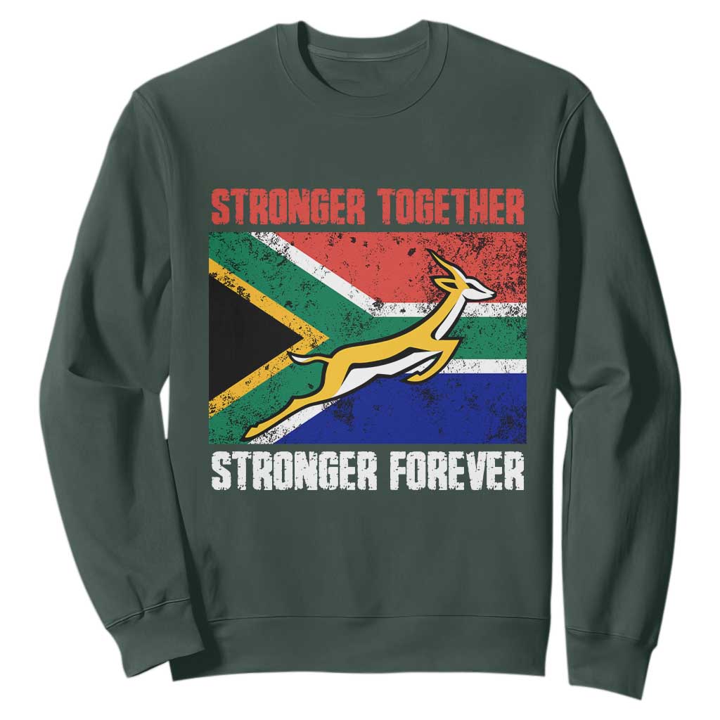 South Africa Rugby Sweatshirt Stronger Together Stronger Forever Springboks Go Bokke TS02 Dark Forest Green Printyourwear