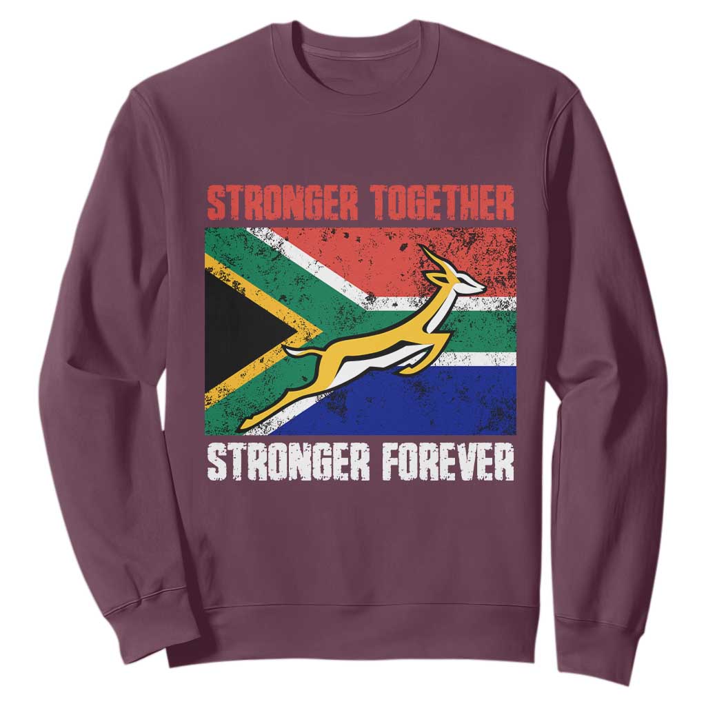South Africa Rugby Sweatshirt Stronger Together Stronger Forever Springboks Go Bokke TS02 Maroon Printyourwear