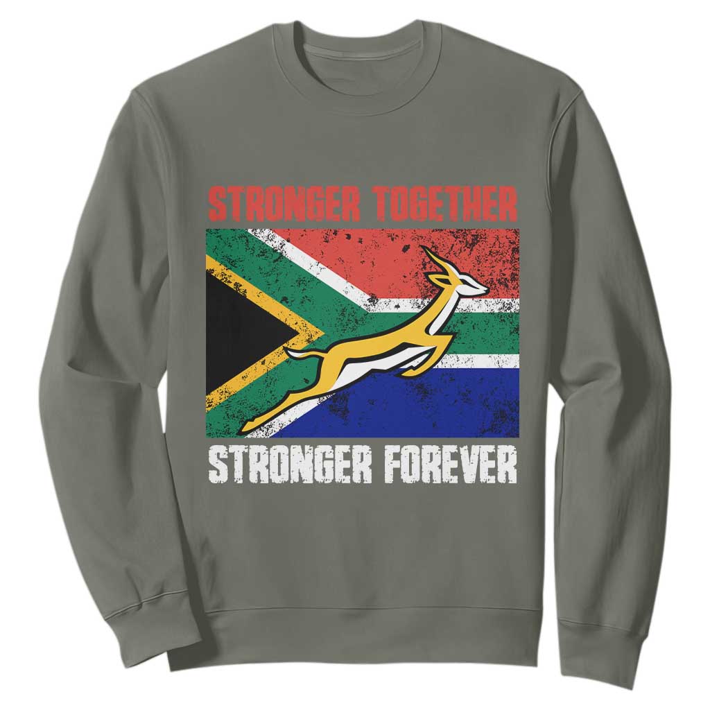 South Africa Rugby Sweatshirt Stronger Together Stronger Forever Springboks Go Bokke TS02 Military Green Printyourwear