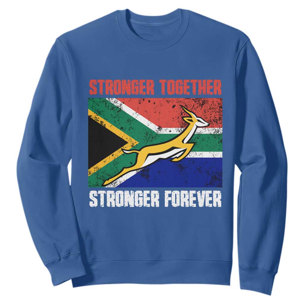 South Africa Rugby Sweatshirt Stronger Together Stronger Forever Springboks Go Bokke TS02 Royal Blue Printyourwear