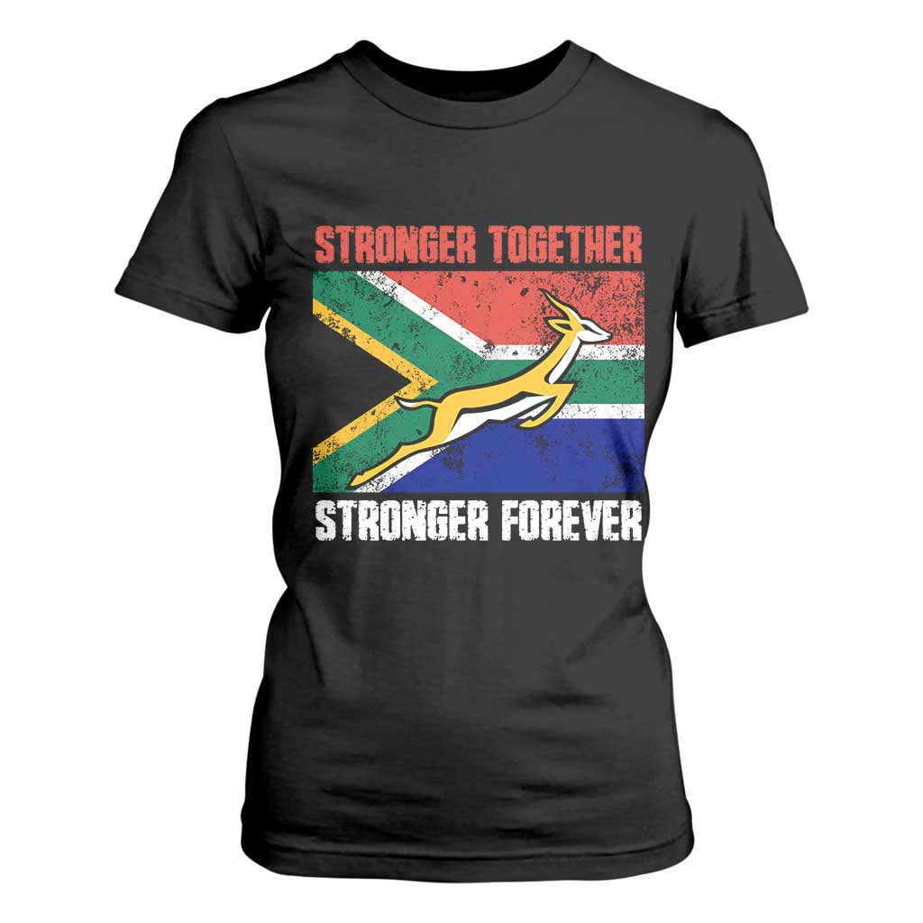 South Africa Rugby Springboks T Shirt For Women Stronger Together Stronger Forever Go Bokke TS02 Black Print Your Wear