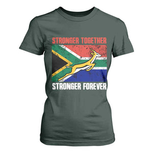 South Africa Rugby Springboks T Shirt For Women Stronger Together Stronger Forever Go Bokke TS02 Dark Forest Green Print Your Wear