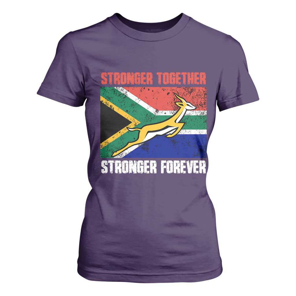 South Africa Rugby Springboks T Shirt For Women Stronger Together Stronger Forever Go Bokke TS02 Purple Print Your Wear