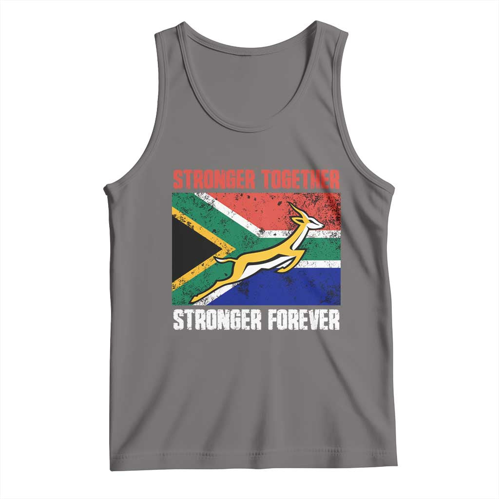 South Africa Rugby Springboks Tank Top Stronger Together Stronger Forever Go Bokke TS02 Deep Heather Print Your Wear