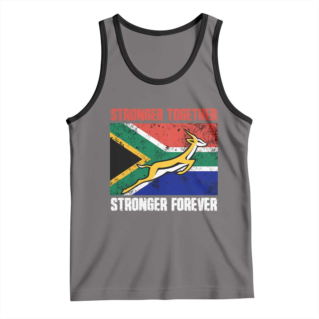 South Africa Rugby Springboks Tank Top Stronger Together Stronger Forever Go Bokke TS02 Deep Heather Black Print Your Wear