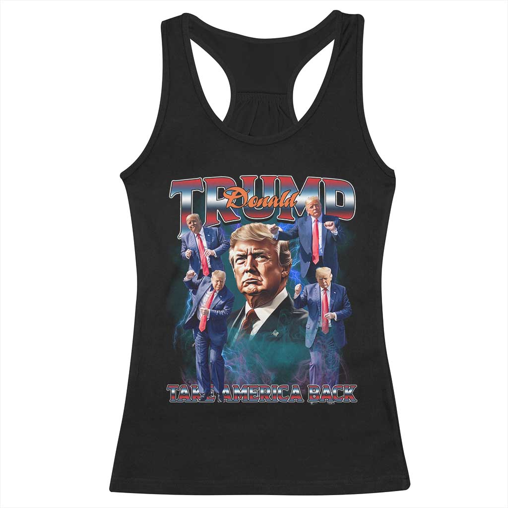 Trump 2025 Racerback Tank Top Take America Back Golden Age Vintage 90s Bootleg TS02 Black Print Your Wear
