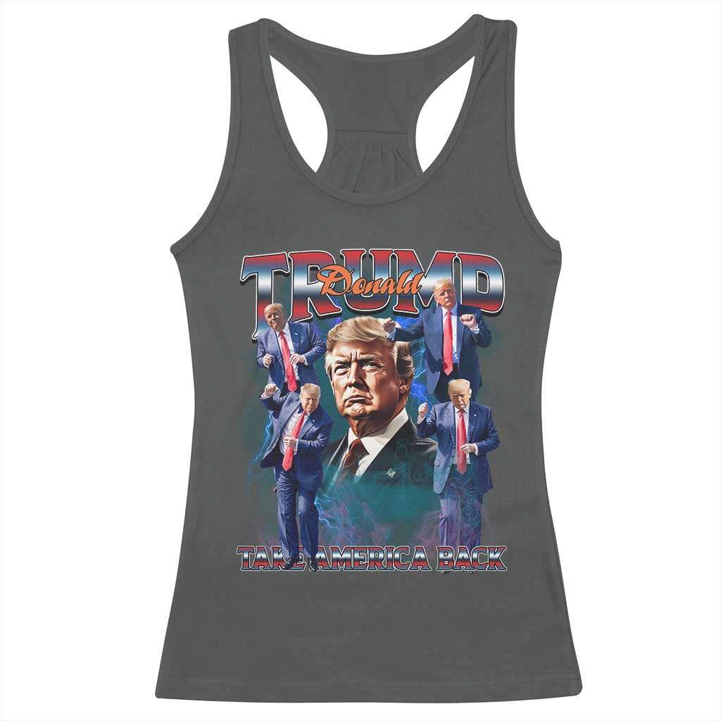 Trump 2025 Racerback Tank Top Take America Back Golden Age Vintage 90s Bootleg TS02 Dark Heather Print Your Wear