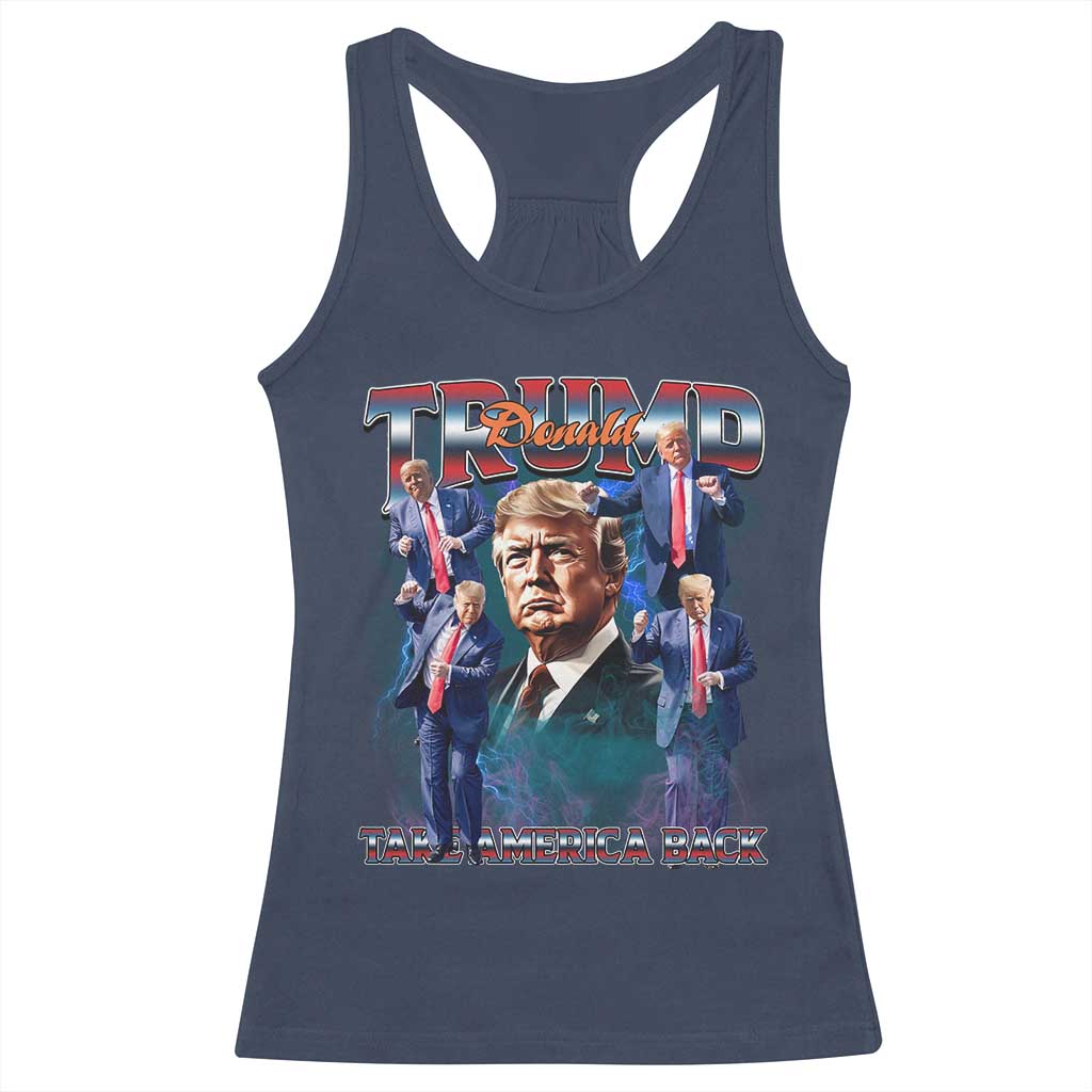 Trump 2025 Racerback Tank Top Take America Back Golden Age Vintage 90s Bootleg TS02 Navy Print Your Wear
