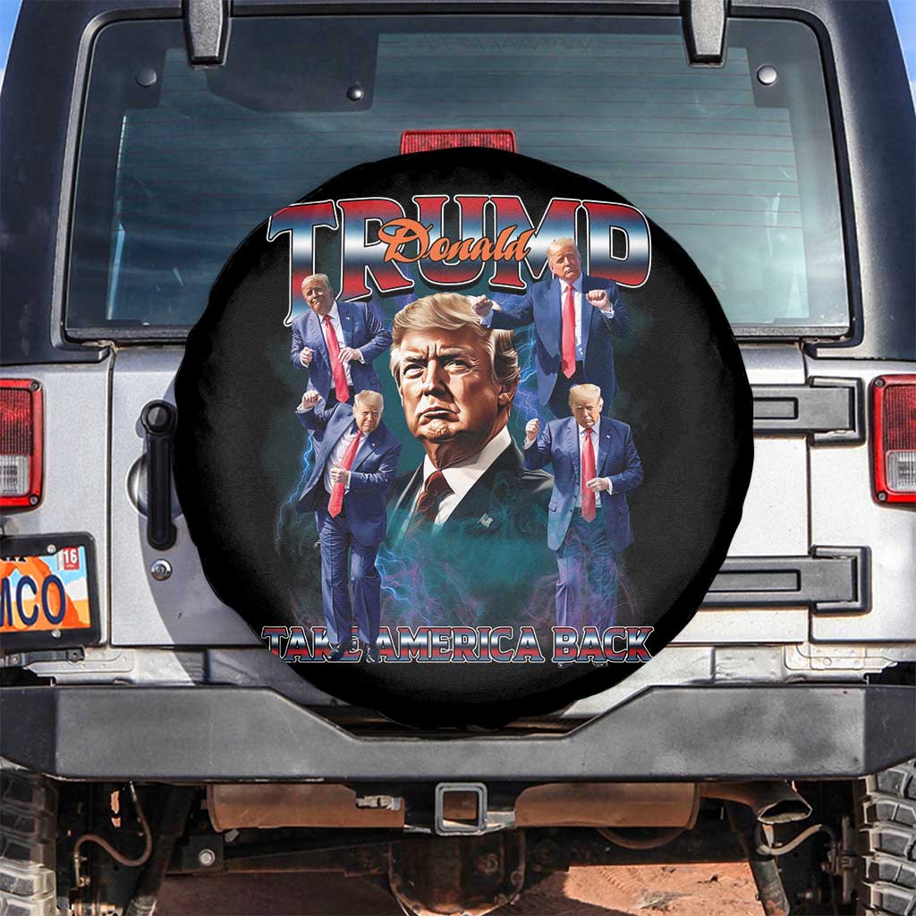 Trump 2025 Spare Tire Cover Take America Back Golden Age Vintage 90s Bootleg TS02 No hole Black Print Your Wear
