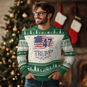 President Trump Inauguration Day 2025 Knit Sweatshirt 47th President January 20th American Flag TS02 Green Print Your Wear