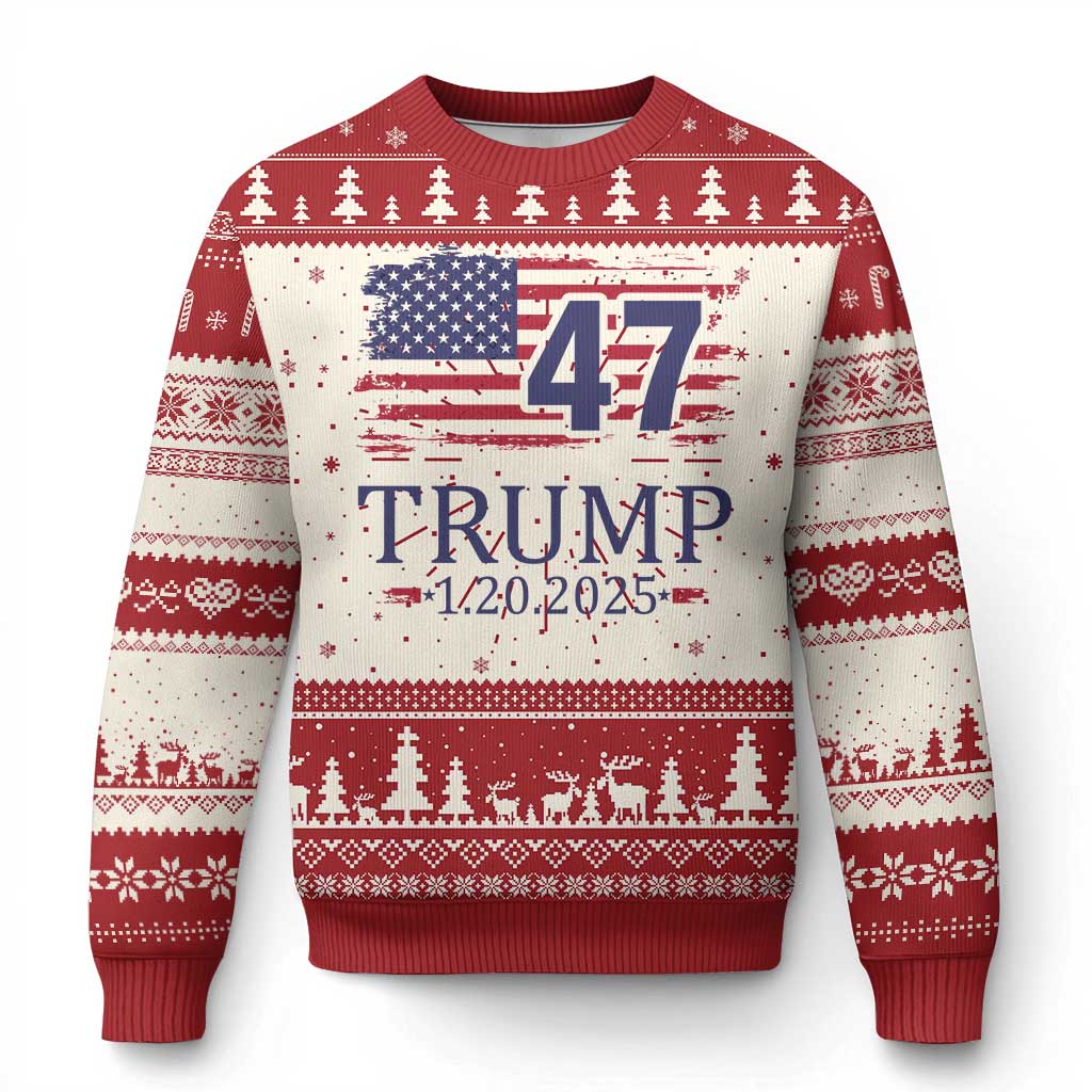 President Trump Inauguration Day 2025 Knit Sweatshirt 47th President January 20th American Flag TS02 Red Print Your Wear