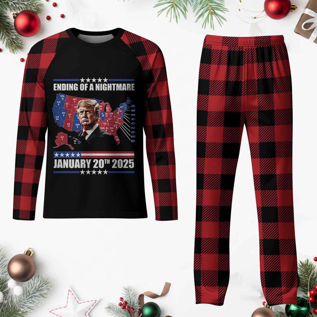 President Trump Inauguration Day 2025 Plaid Pajama Set Ending Of A Nightmare January 20th 2025 Red States Map TS02 Buffalo Plaid Print Your Wear