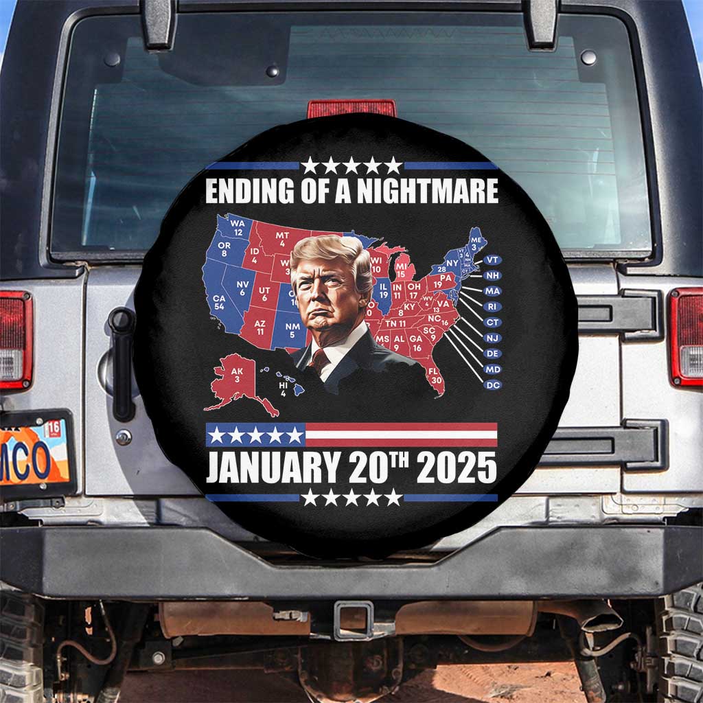 President Trump Inauguration Day 2025 Spare Tire Cover Ending Of A Nightmare January 20th 2025 Red States Map TS02 No hole Black Print Your Wear