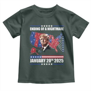 President Trump Inauguration Day 2025 Toddler T Shirt Ending Of A Nightmare January 20th 2025 Red States Map TS02 Dark Forest Green Print Your Wear