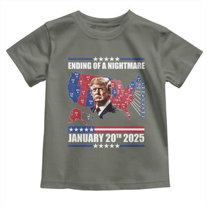 President Trump Inauguration Day 2025 Toddler T Shirt Ending Of A Nightmare January 20th 2025 Red States Map TS02 Military Green Print Your Wear