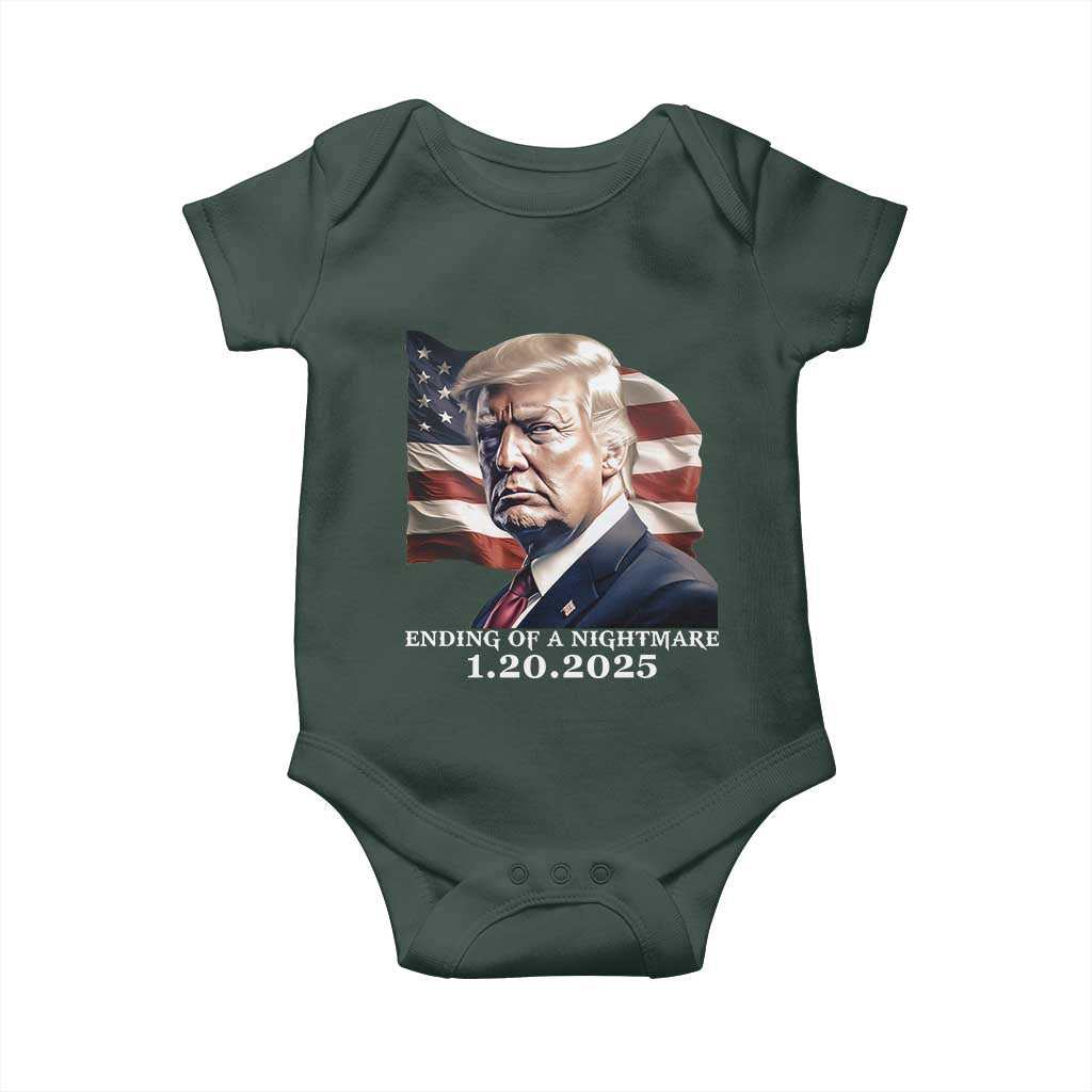 President Trump Inauguration Day 2025 Baby Onesie Ending Of A Nightmare January 20th American Flag TS02 Print Your Wear