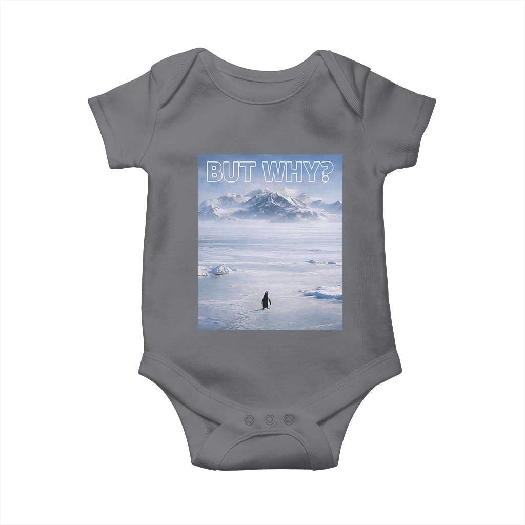 Funny Nihilist Penguin But Why Meme Baby Onesie Existential Arctic Scene Icy Wilderness Quiet Thinkers TS02 Charcoal Print Your Wear