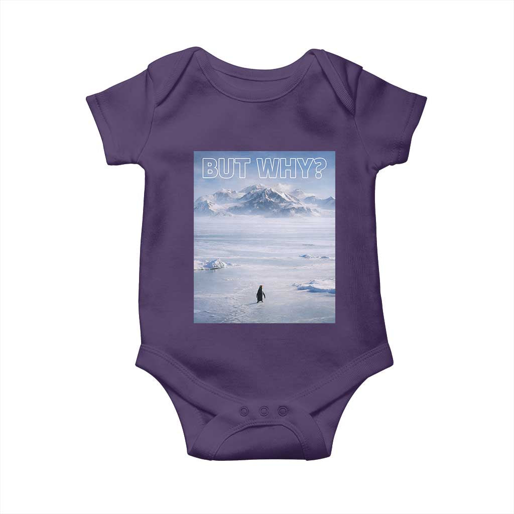 Funny Nihilist Penguin But Why Meme Baby Onesie Existential Arctic Scene Icy Wilderness Quiet Thinkers TS02 Purple Print Your Wear