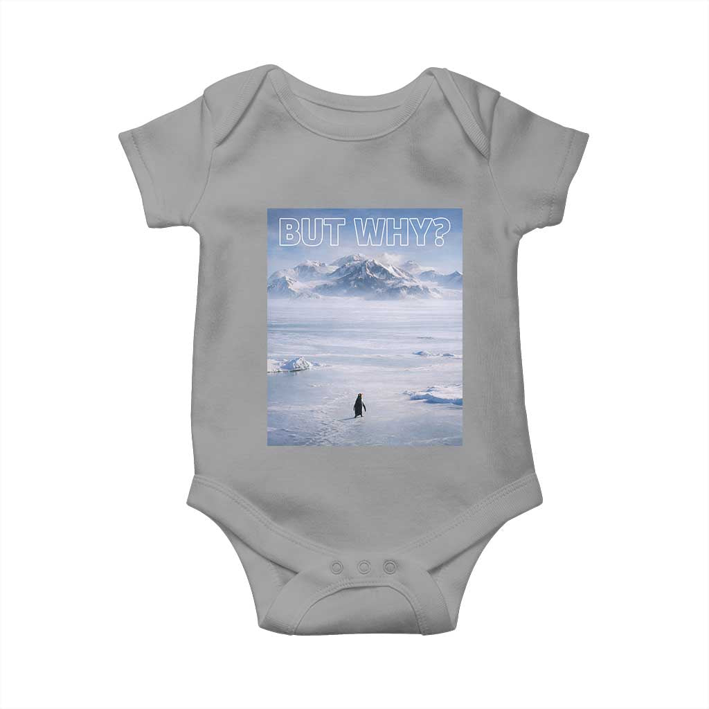 Funny Nihilist Penguin But Why Meme Baby Onesie Existential Arctic Scene Icy Wilderness Quiet Thinkers TS02 Sport Gray Print Your Wear