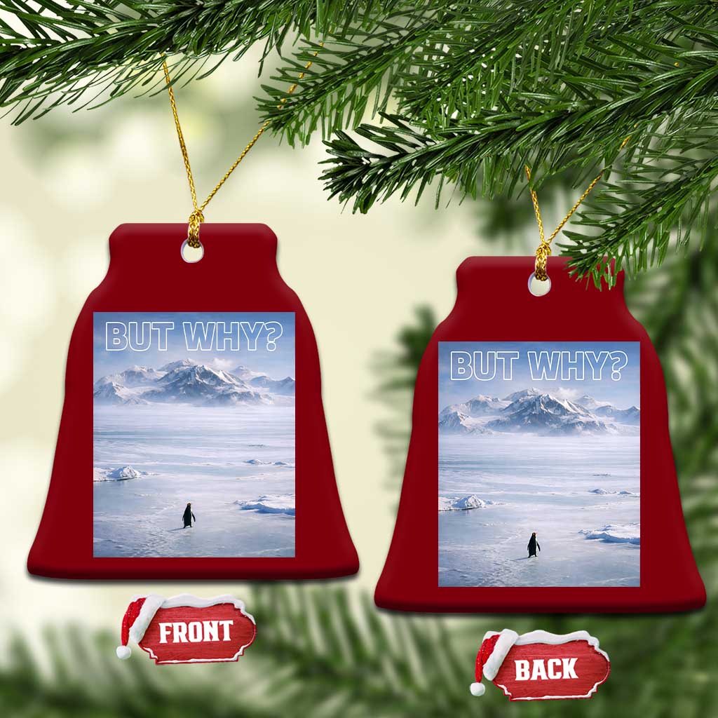 Funny Nihilist Penguin But Why Meme Ceramic Ornament Existential Arctic Scene Icy Wilderness Quiet Thinkers TS02 Print Your Wear