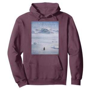 Funny Nihilist Penguin But Why Meme Hoodie Existential Arctic Scene Icy Wilderness Quiet Thinkers TS02 Maroon Print Your Wear