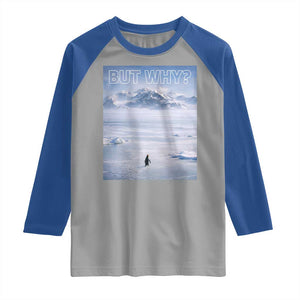 Funny Nihilist Penguin But Why Meme Raglan Shirt Existential Arctic Scene Icy Wilderness Quiet Thinkers TS02 Sport Gray Royal Print Your Wear