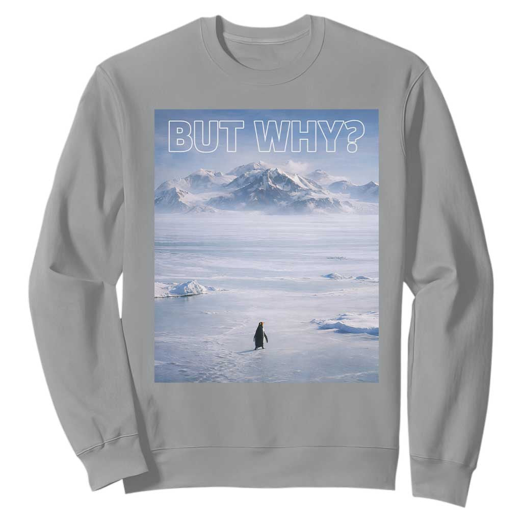 Funny Nihilist Penguin But Why Meme Sweatshirt Existential Arctic Scene Icy Wilderness Quiet Thinkers TS02 Sport Gray Print Your Wear