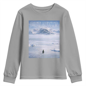 Funny Nihilist Penguin But Why Meme Youth Sweatshirt Existential Arctic Scene Icy Wilderness Quiet Thinkers TS02 Sport Gray Print Your Wear