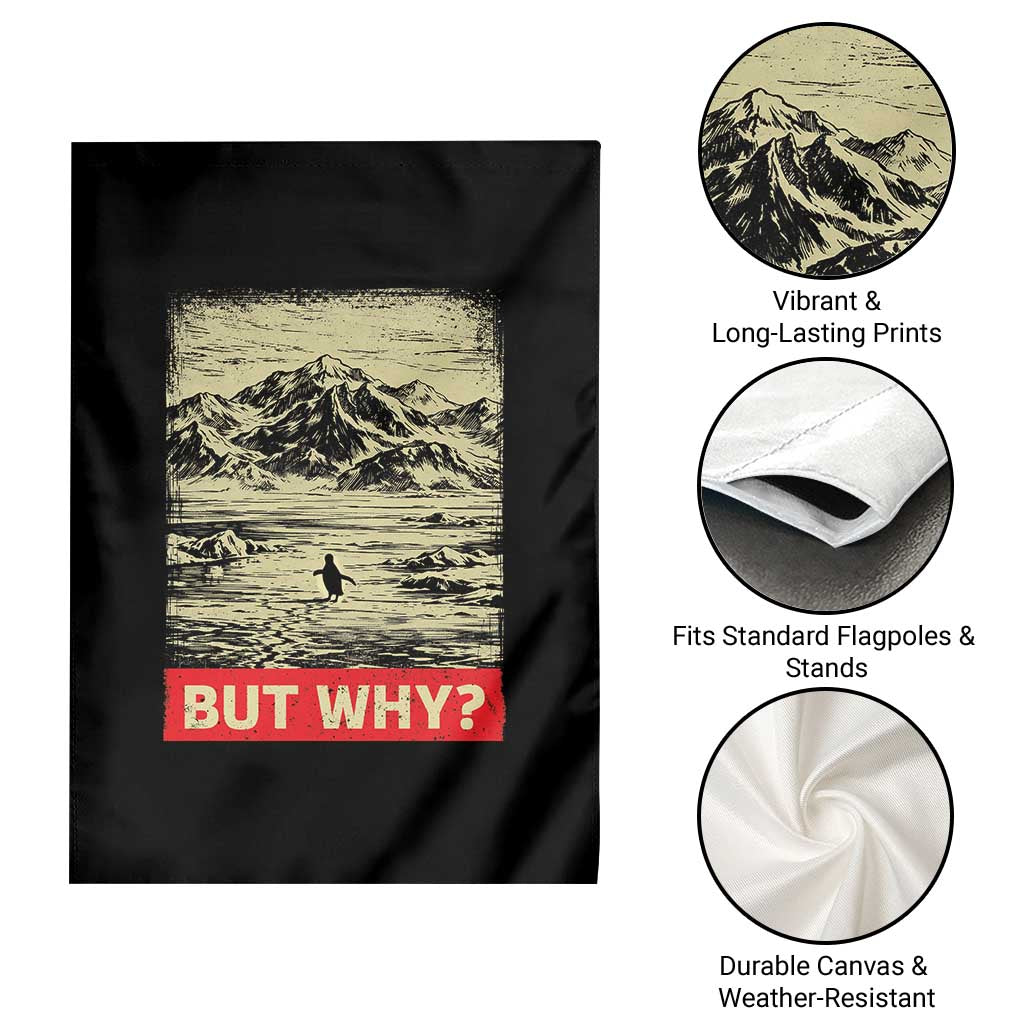 Retro Nihilist Penguin But Why Meme Garden Flag Distressed Existential Moody Vintage Quiet Thinkers TS02 Print Your Wear