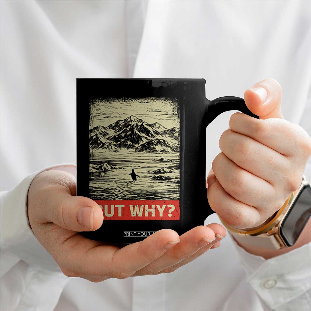 Retro Nihilist Penguin But Why Meme Coffee Mug Distressed Existential Moody Vintage Quiet Thinkers TS02 Print Your Wear